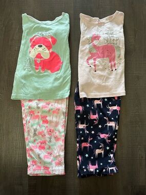 2-Pack Girls' Animal Print Pajama Sets - Mint & Navy